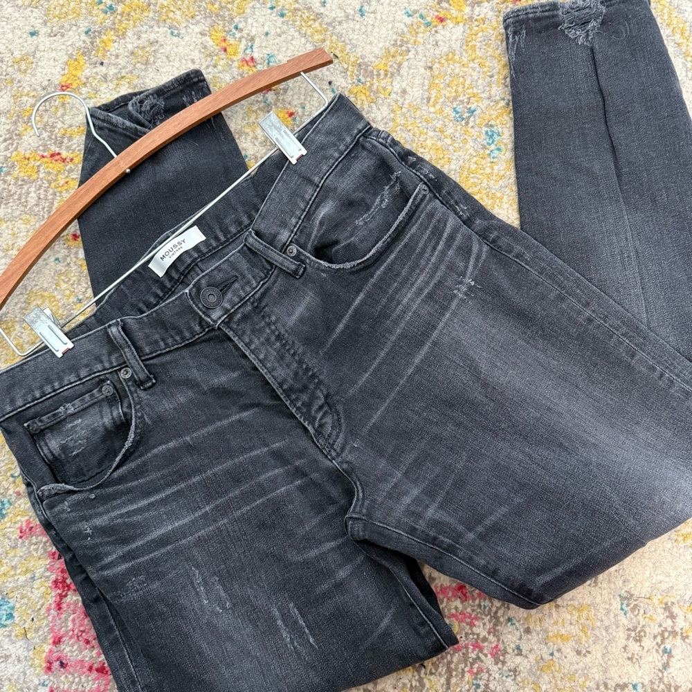 Moussy Vintage Faded Black Charcoal Distressed Jeans Size 31